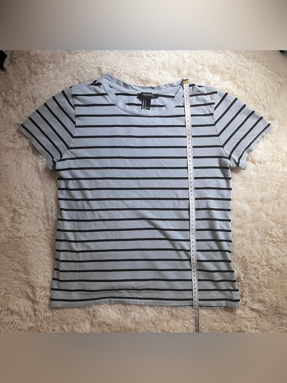 Forever 21 Striped Light Blue & Black T-shirt
